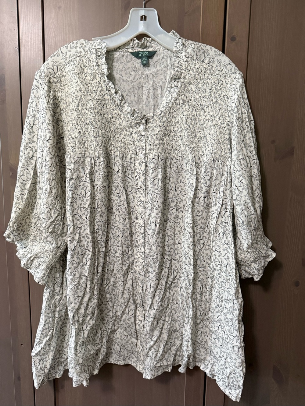 Terra & Sky Cream Floral Smocked Tunic
